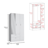 Riverside 3 Door Mirrored Armoire with Two Drawers, Four Shelves, and Hanging Rod