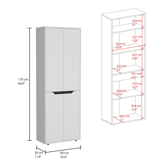 TUHOME Herrin Storage Cabinet Kitchen Pantry with Four Doors, Five Interior Shelves, Space-Saving Vertical Design for Organizing Food, Utensils and Cookware, Modern Multi-Storage Unit with Sophisticated Contemporary Style