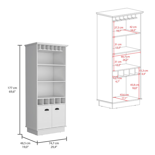 Dundee 70-Inch High Bar Cabinet with 10 Glass Slots, 5 Bottle Cubbies, 3 Open Shelves and Lower Storage Cabinet for Home Bar, Living Room or Dining Room Organization and Beverage Display