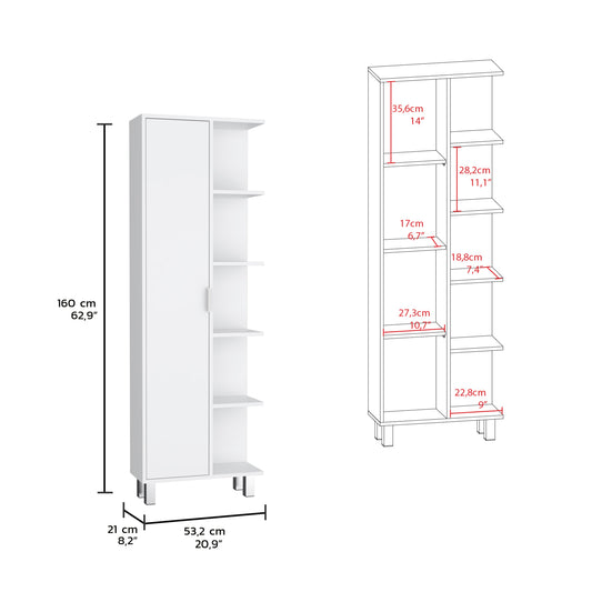 TUHOME Crovie Linen Bathroom Cabinet with Four Open Shelves, Tall Space-Saving Vertical Storage Unit for Towels, Toiletries and Essentials, Modern 63-Inch High Organizer Designed for Fresh, Functional Bathroom Decor