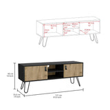 TUHOME Huna TV Stand with Hairpin Legs, Dual Enclosed Storage Doors, Central Open Shelves and Cable Management Offering Modern Entertainment Organization and Durable Engineered Wood Construction for Contemporary Living Rooms