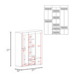 Bariloche Wardrobe with Multi-Section Storage, Three Hanging Rods, Central Open Shelving Area, Two Smooth-Glide Drawers, Metal Handles and Spacious Organization