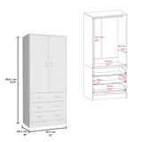 TUHOME Taly Double Door Armoire with Hanging Rod, Two Spacious Drawers and Full-Length Storage Compartment, Durable Engineered Wood Construction, Stylish Organizer for Clothes and Accessories in Modern Bedroom Spaces