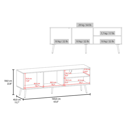 TUHOME Vulcan 63" Wide Modern TV Stand with One Cabinet, Three Open Shelves and Cable Management, Stylish Entertainment Console for 70" TV, Living Room Media Unit with Storage for Devices, Decor and Accessories
