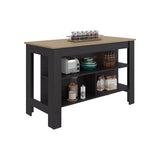 Cala Wide Kitchen Island with Spacious Tabletop, Three Open Storage Shelves, Four Sturdy Legs and Comfortable Meal Prep Workstation