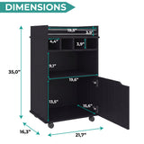 Phoenix Bar Cart with Two Open Shelves, Four Wine Cubbies and a Hinged-Door Storage Cabinet, Modern Mobile Serving Cart for Home Entertaining with Multi-Level Organization and Convenient Space-Saving Design