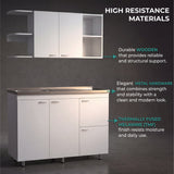 Elica Kitchen Cabinet Set with Upper and Lower Storage, 4 Doors and Open Shelves, Modern Wall-Mounted and Base Units for Storing Cookware, Pantry Items, and Dinnerware, Spacious and Functional Kitchen Storage Solution