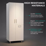 Iris 71" High Two-Door Broom Bathroom and Laundry Storage Cabinet with Hamper, Four Shelves, Hangers, and Storage Closet, Versatile Storage Solution for Laundry Rooms, Kitchens, and Utility Closets