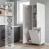 Iris 71" High Two-Door Broom Bathroom and Laundry Storage Cabinet with Hamper, Four Shelves, Hangers, and Storage Closet, Versatile Storage Solution for Laundry Rooms, Kitchens, and Utility Closets