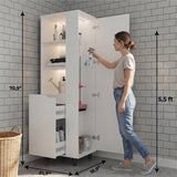 Vidalia Broom Cabinet for Home and Utility Storage, Tall Cleaning Supply Organizer with Enclosed Design for Laundry Room or Kitchen Use, Space-Saving Storage Solution, White Finish