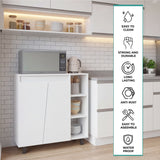 Cesna Microwave Sideboard Cabinet, Cesna Microwave Sideboard Cabinet, Freestanding Compact Kitchen Pantry with Two-Door Cabinet Storage, Three Side Open Shelves and, Appliance Surface