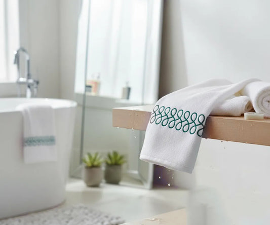 Green and White Bath Towels