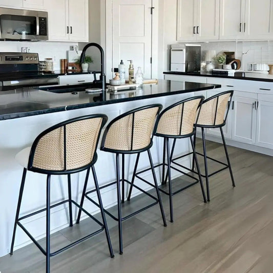 Jules 27.5" Modern Upholstered Rattan Counter Stool (Set of 2)