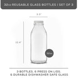 Reusable Glass Milk Bottle Set with Lid & Pourer