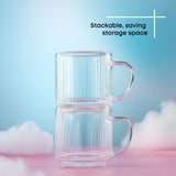 Haven Fluted Stackable Double Wall Glass Mugs, 5.5 oz