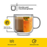 Harbor Swirl Double Wall Glass Mugs, 15oz