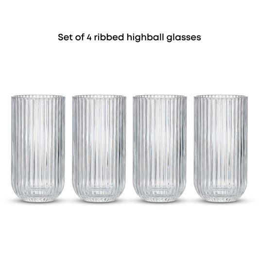 Lotus Ribbed Highball Glasses, 16oz