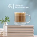 Haven Fluted Stackable Double Wall Glass Mugs, 13.5 oz