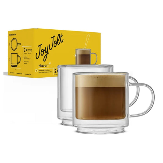 Haven Stackable Double Wall Glass Mugs, 13.5 oz