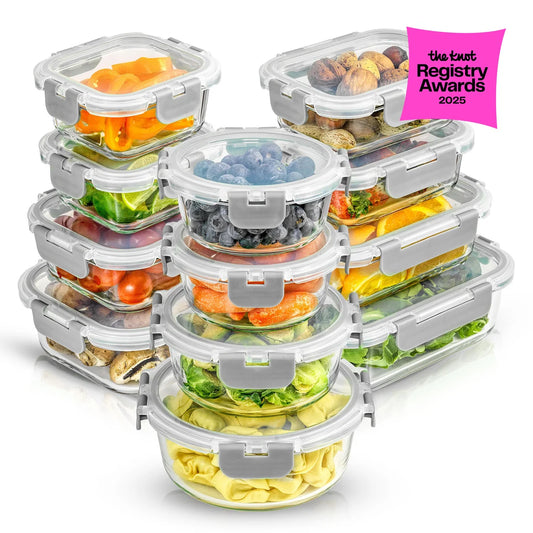 12 Glass Storage Containers with Leakproof Lids Set