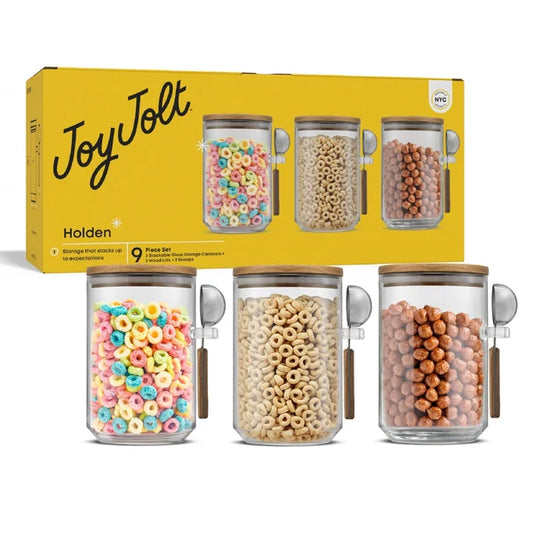 Holden Stackable Glass Storage Canister Set with Wood Lids and Scoops