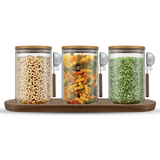 Holden Stackable Glass Storage Canister Set with Wood Lids and Tray