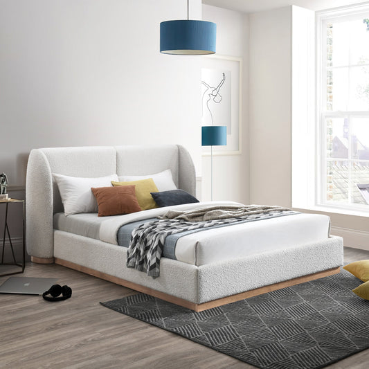 Jardin Wingback Bed - Luxurious Boucle Upholstered Design with Natural Oak Finish for Modern Elegance