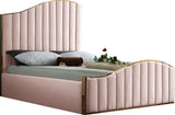 Jolie Contemporary Bed with Polished Gold Frame and Channel Tufting for Luxurious Bedroom Style