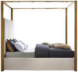 Jones Velvet Canopy Bed with Elegant Channel Tufting and Brushed Brass Frame for Luxurious Comfort