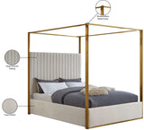 Jones Velvet Canopy Bed with Elegant Channel Tufting and Brushed Brass Frame for Luxurious Comfort