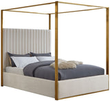 Jones Velvet Canopy Bed with Elegant Channel Tufting and Brushed Brass Frame for Luxurious Comfort
