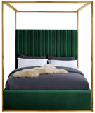 Jones Velvet Canopy Bed with Elegant Channel Tufting and Brushed Brass Frame for Luxurious Comfort