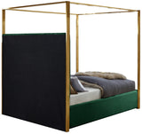 Jones Velvet Canopy Bed with Elegant Channel Tufting and Brushed Brass Frame for Luxurious Comfort