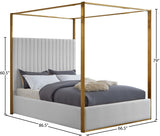 Jones Elegant Velvet Canopy Bed with Channel Tufted Headboard and Brushed Brass Metal Frame