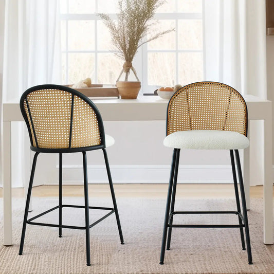 Jules 27.5" Modern Upholstered Rattan Counter Stool (Set of 2)