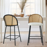 Jules 27.5" Modern Upholstered Rattan Counter Stool (Set of 2)