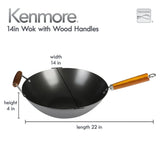 Kenmore Hammond 14-Inch Flat Bottom Wok, Carbon Steel Frying Pan for Stir-Frying, Steaming and Deep-Frying