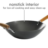 Kenmore Hammond 14-Inch Flat Bottom Wok, Carbon Steel Frying Pan for Stir-Frying, Steaming and Deep-Frying