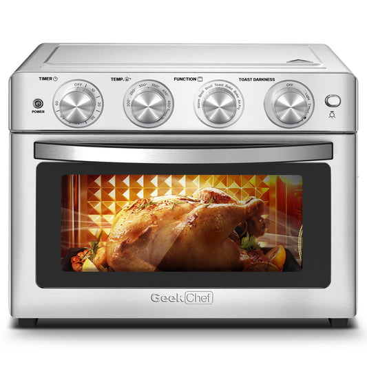 【USED】 Air Fryer Toaster Oven 26 QT, Large Air Fryer Convection Countertop Oven Combo with Easy Bake, Roast, Broil, Warm, 6 Slice Toast 7-in-1 Functions, 3 Layers with 4 Accessories, Stainless Steel