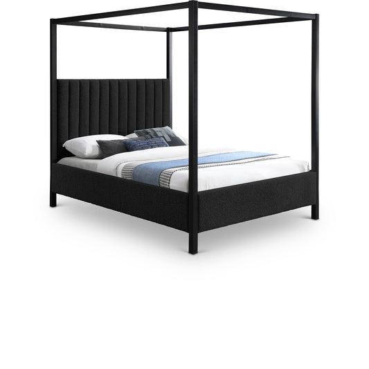 Kelly Canopy Bed in Rich Boucle Fabric with Matte Black Iron Frame - Elevate Your Bedroom Sanctuary