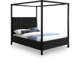 Kelly Canopy Bed in Rich Boucle Fabric with Matte Black Iron Frame - Elevate Your Bedroom Sanctuary