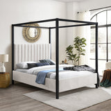 Kelly Canopy Bed in Rich Boucle Fabric with Matte Black Iron Frame - Elevate Your Bedroom Sanctuary