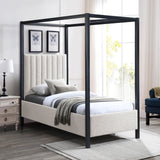 Kelly Canopy Bed in Rich Boucle Fabric with Matte Black Iron Frame - Elevate Your Bedroom Sanctuary