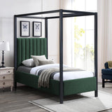Kelly Canopy Bed in Rich Boucle Fabric with Matte Black Iron Frame - Elevate Your Bedroom Sanctuary