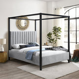 Kelly Canopy Bed in Rich Boucle Fabric with Matte Black Iron Frame - Elevate Your Bedroom Sanctuary