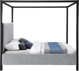 Kelly Canopy Bed in Rich Boucle Fabric with Matte Black Iron Frame - Elevate Your Bedroom Sanctuary