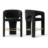 Khloe 24.5" Modern Gold Chenille Counter Stool with Arms (Set of 4)