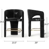 Khloe 24.5" Modern Gold Chenille Counter Stool with Arms (Set of 2)