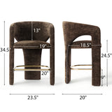 Khloe 24.5" Modern Gold Chenille Counter Stool with Arms (Set of 2)