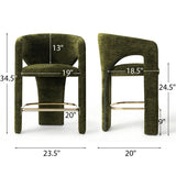 Khloe 24.5" Modern Gold Chenille Counter Stool with Arms (Set of 4)